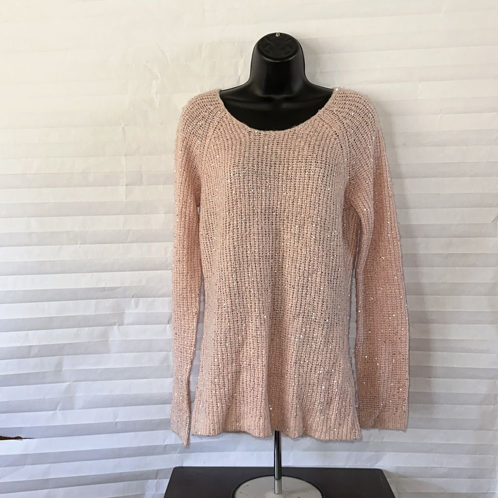Rue21 Women's Pink Sequined Long Sleeve Scoop Neck Sweater Size Large Sparkly
